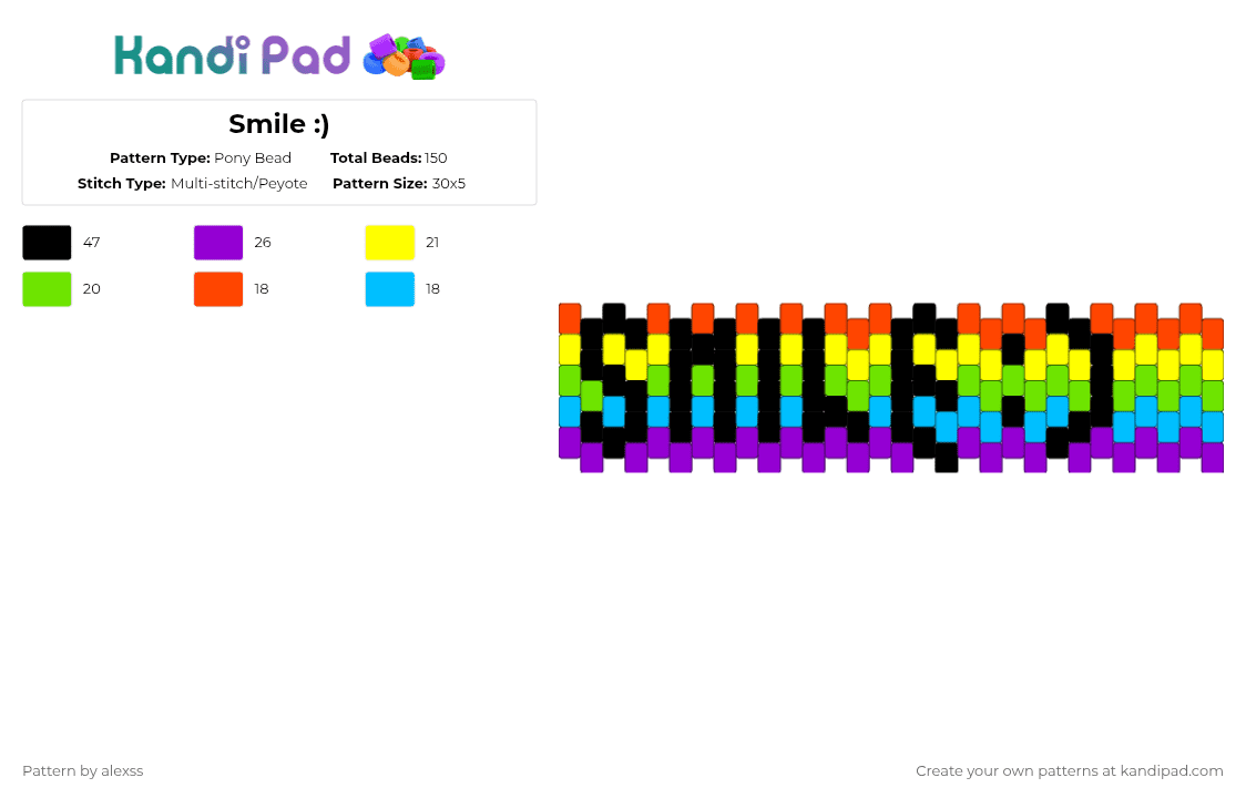 Smile :) - Pony Bead Pattern by alexss on Kandi Pad - yellow,green,purple,smile