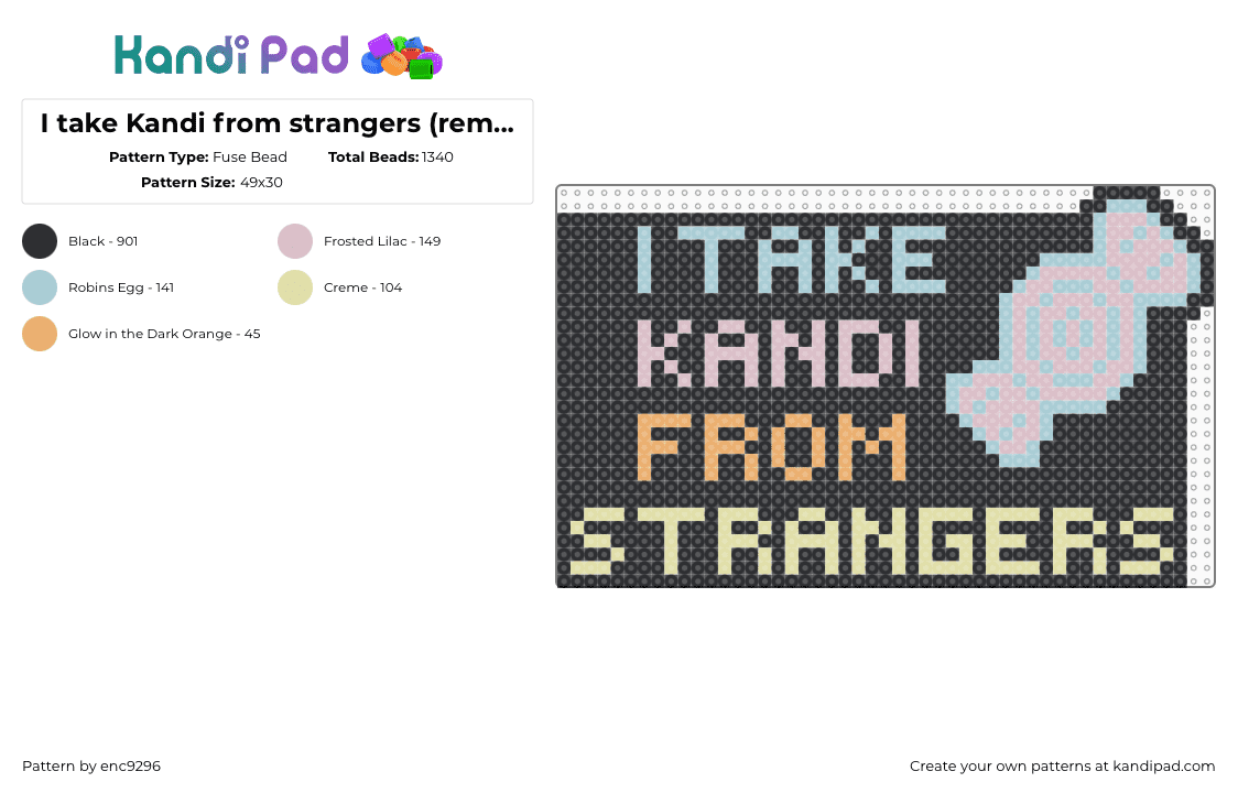 I take Kandi from strangers (remix’d) - Fuse Bead Pattern by enc9296 on Kandi Pad - black,light blue,beige,yellow,edm,kandi,raves