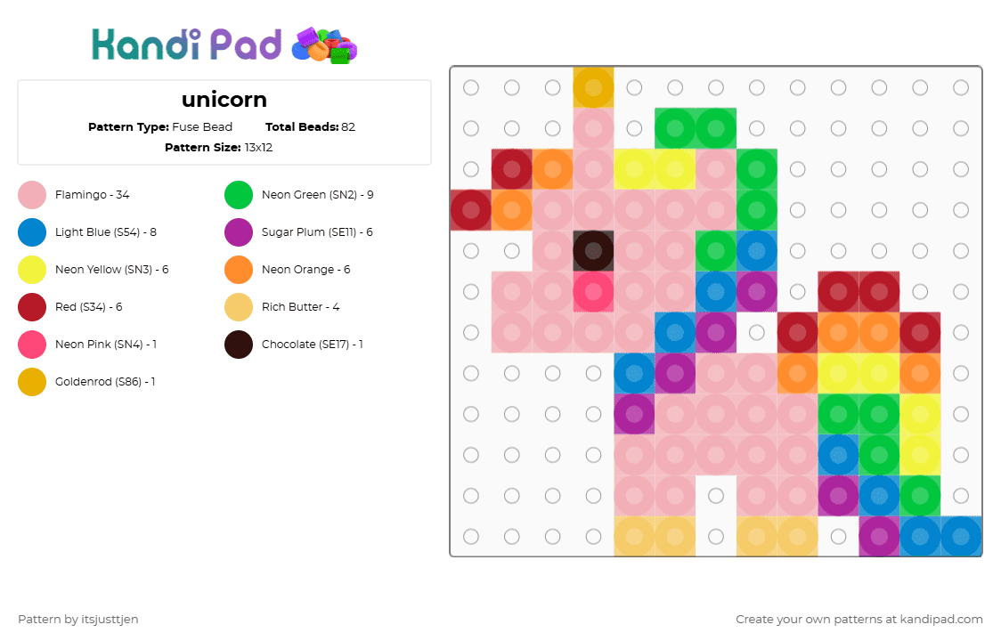 unicorn - Fuse Bead Pattern by itsjusttjen on Kandi Pad - yellow,beige