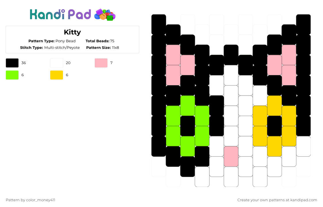 Kitty - Pony Bead Pattern by color_money411 on Kandi Pad - white,pink