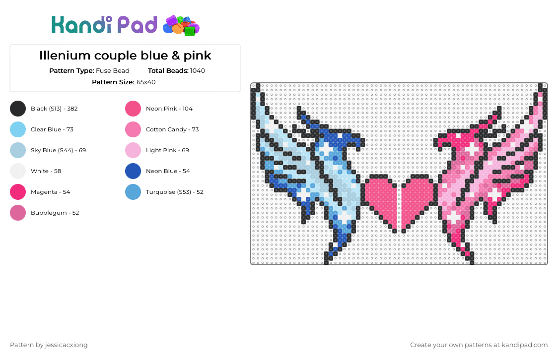 Illenium couple blue & pink - Fuse Bead Pattern by jessicacxiong on Kandi Pad - light blue,pink,illenium,love,heart,blue,hmong,couple,rave