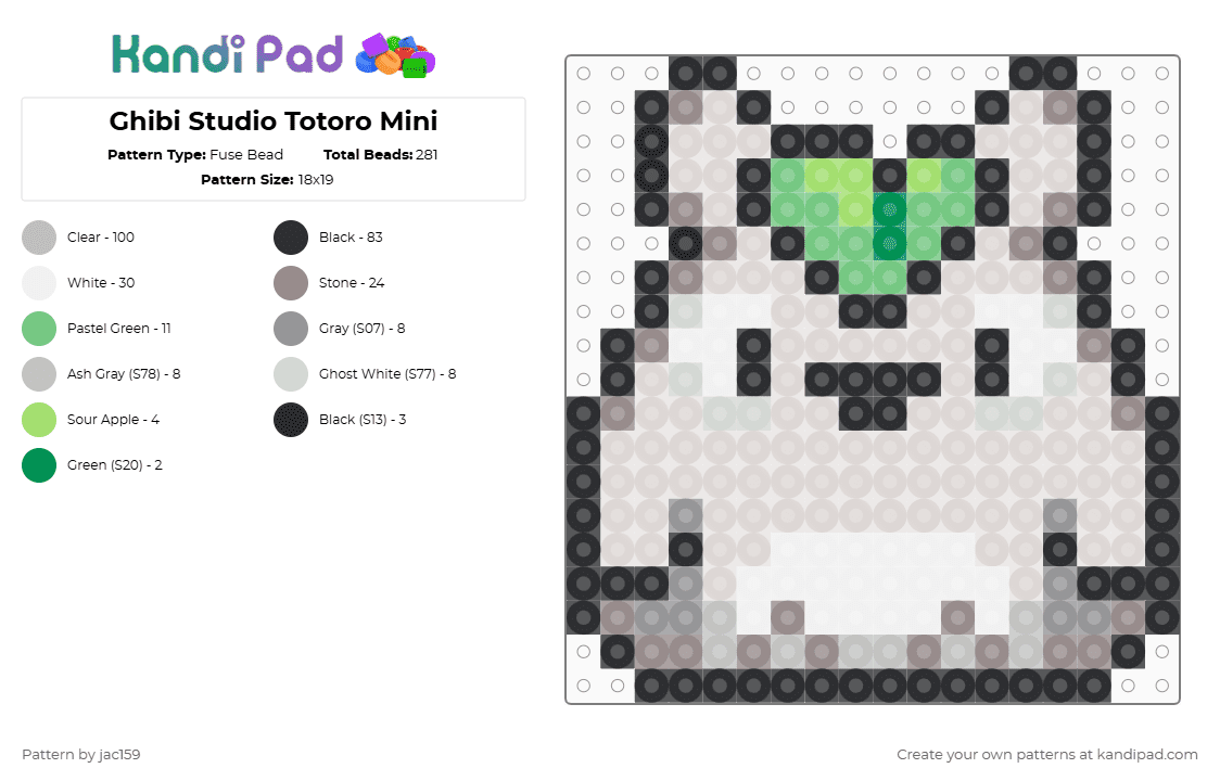 Ghibi Studio Totoro Mini - Fuse Bead Pattern by jac159 on Kandi Pad - beige