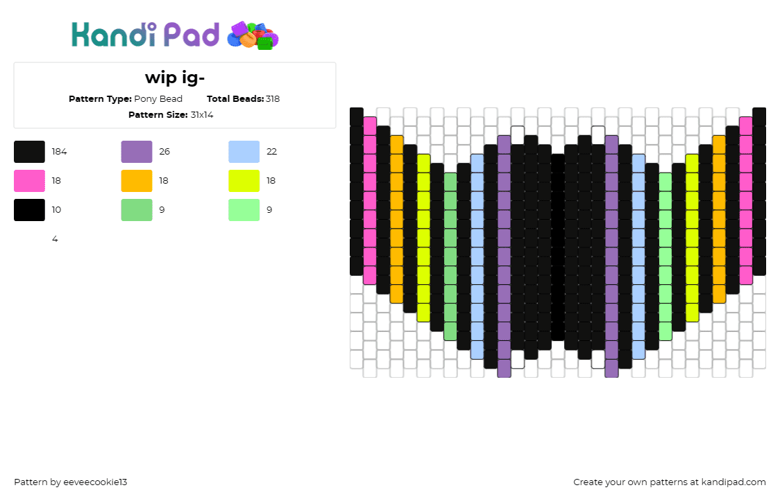 wip ig- - Pony Bead Pattern by eeveecookie13 on Kandi Pad - stripes,rainbow,mask,colorful,playful,festive,black,multicolor