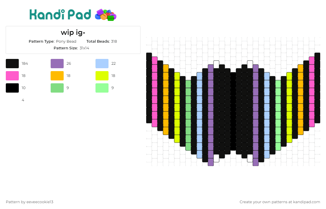 wip ig- - Pony Bead Pattern by eeveecookie13 on Kandi Pad - stripes,rainbow,mask,accessory,colorful,playful,festive,unique,black,multicolor