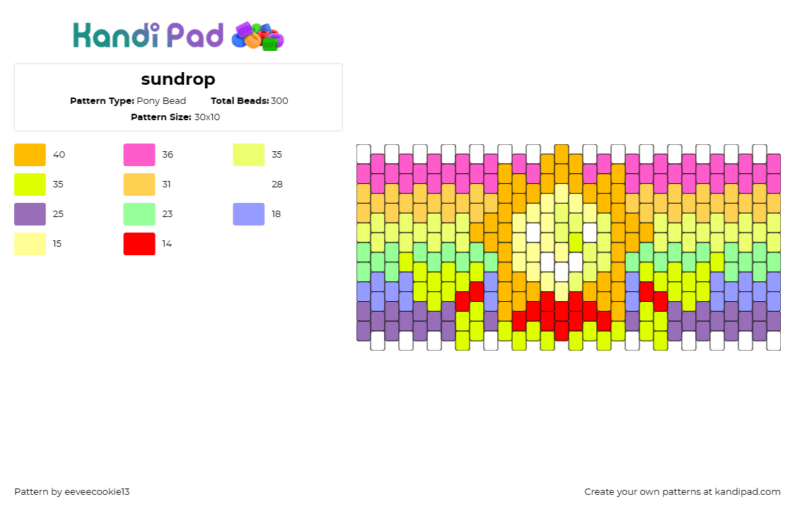 sundrop - Pony Bead Pattern by eeveecookie13 on Kandi Pad - sundrop,fnaf,five nights at freddys,pastel,cuff,colorful,vibrant,game,pop,lively