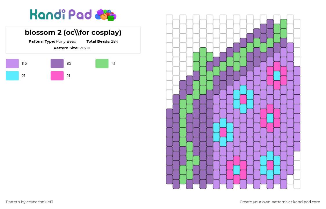 blossom 2 (oc\\for cosplay) - Pony Bead Pattern by eeveecookie13 on Kandi Pad - flowers,vine,blossom,cosplay,floral,cascade,purple