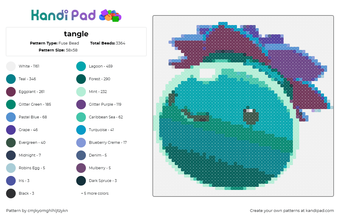 tangle - Fuse Bead Pattern by cmjkyomghlhljtzykn on Kandi Pad - tangle slime,slime rancher,smile,video game,cute,teal,purple