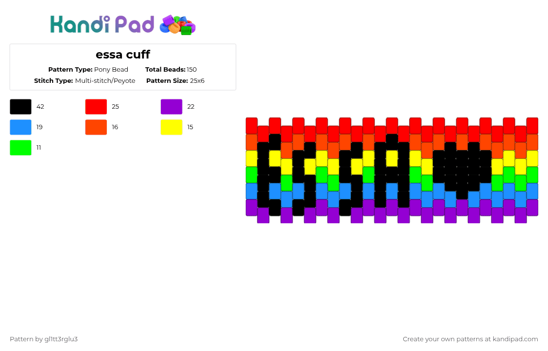 essa cuff - Pony Bead Pattern by gl1tt3rglu3 on Kandi Pad - red,purple
