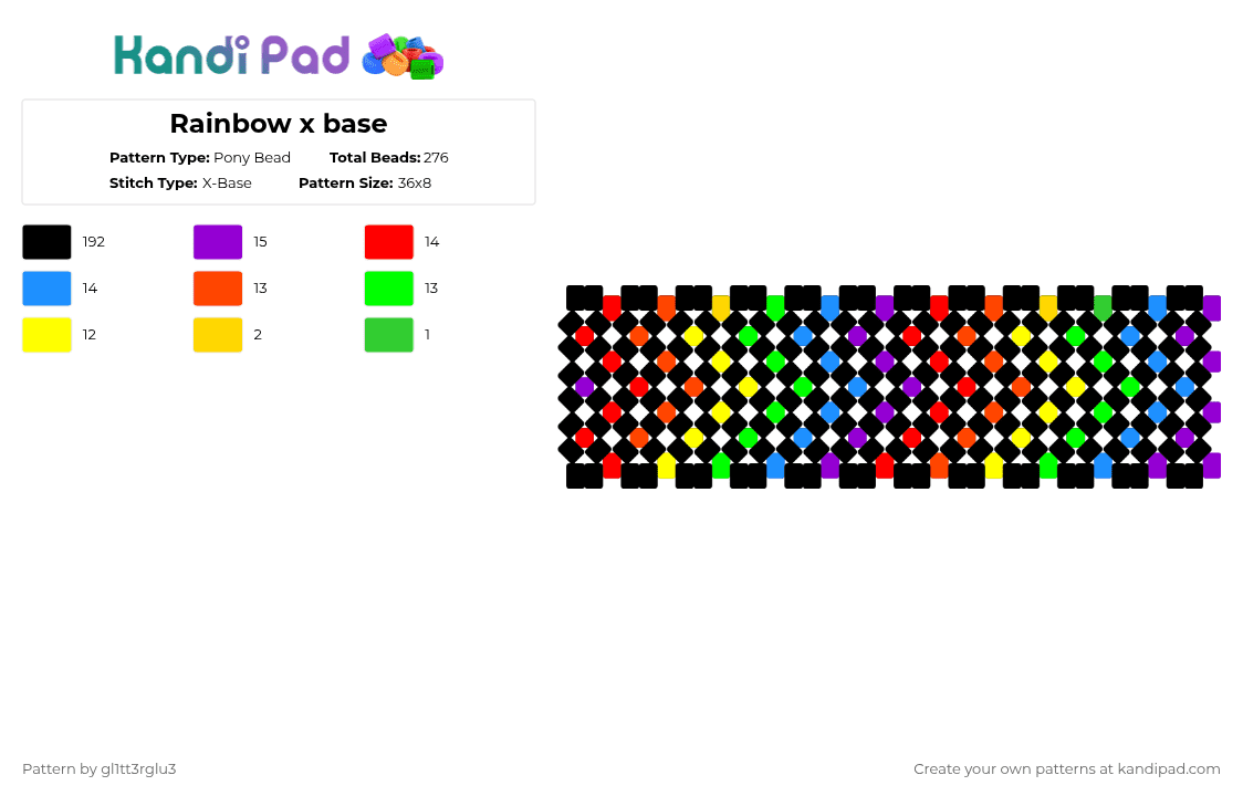 Rainbow x base - Pony Bead Pattern by gl1tt3rglu3 on Kandi Pad - black,red