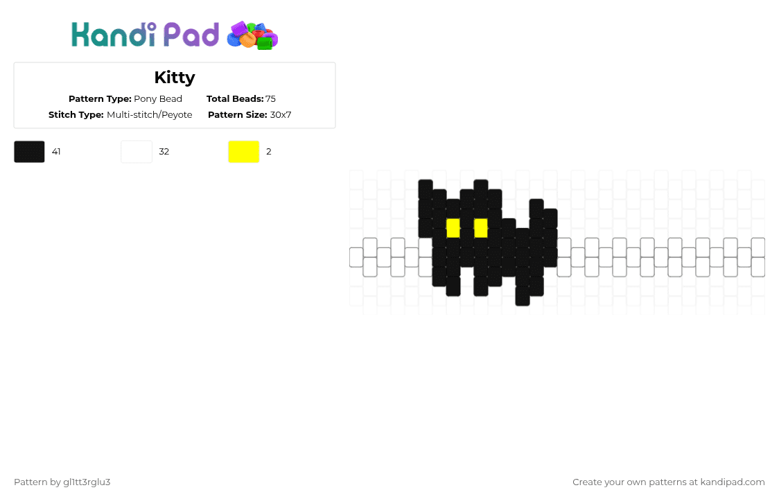 Kitty - Pony Bead Pattern by gl1tt3rglu3 on Kandi Pad - white,animals,cats,cat