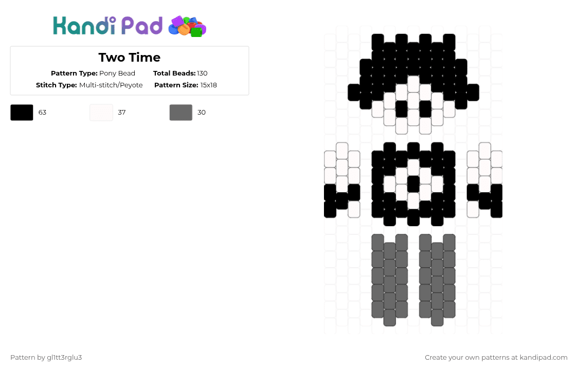 Two Time - Pony Bead Pattern by gl1tt3rglu3 on Kandi Pad - white,gray,forsaken,twotime