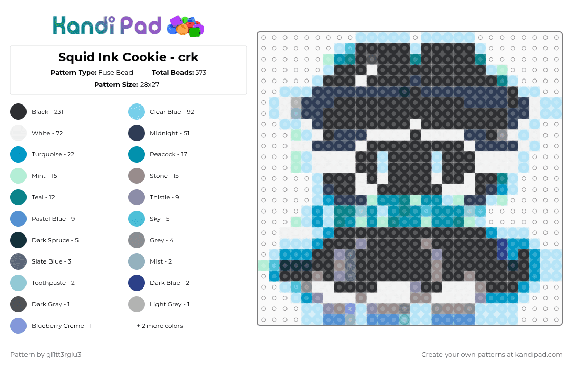 Squid Ink Cookie - crk - Fuse Bead Pattern by gl1tt3rglu3 on Kandi Pad - light blue,purple,character,crk,cookie run kingdom