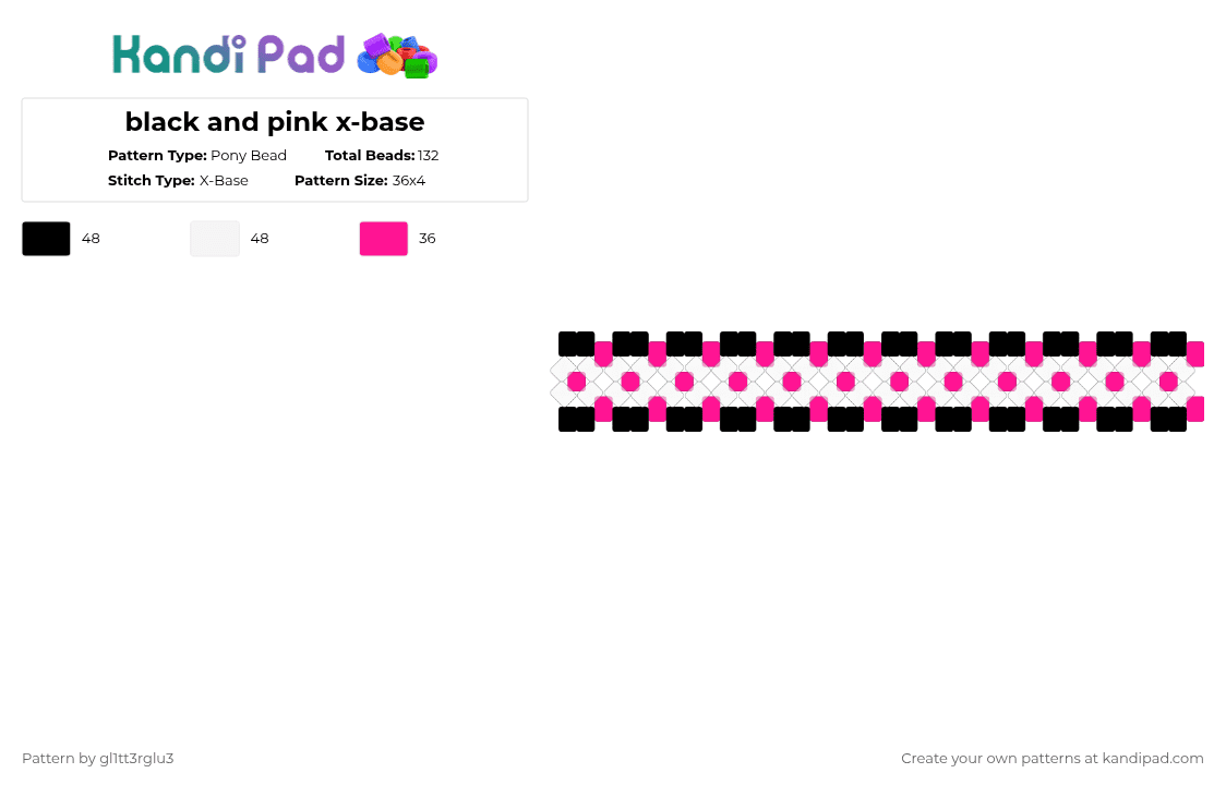 black and pink x-base - Pony Bead Pattern by gl1tt3rglu3 on Kandi Pad - pink,white,black