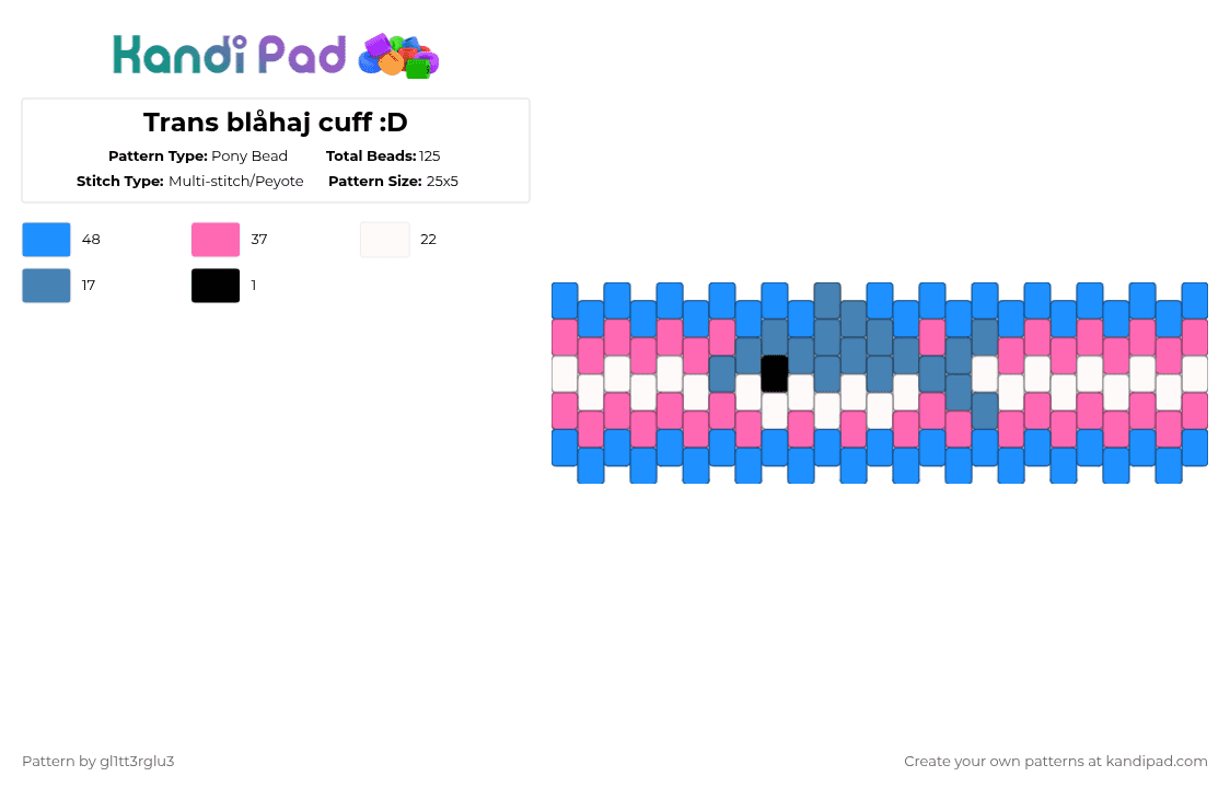 Trans blåhaj cuff :D - Pony Bead Pattern by gl1tt3rglu3 on Kandi Pad - light blue,pink,trans,transgender,blahaj,pride