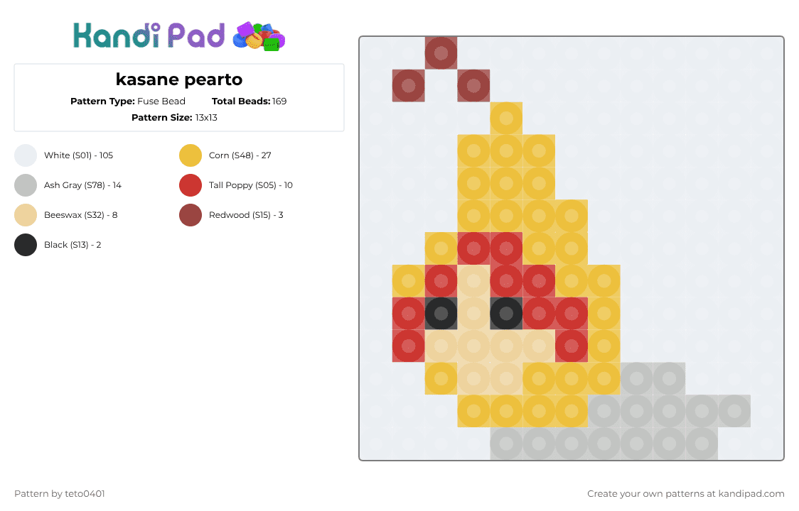 kasane pearto - Fuse Bead Pattern by teto0401 on Kandi Pad - white,yellow,beige