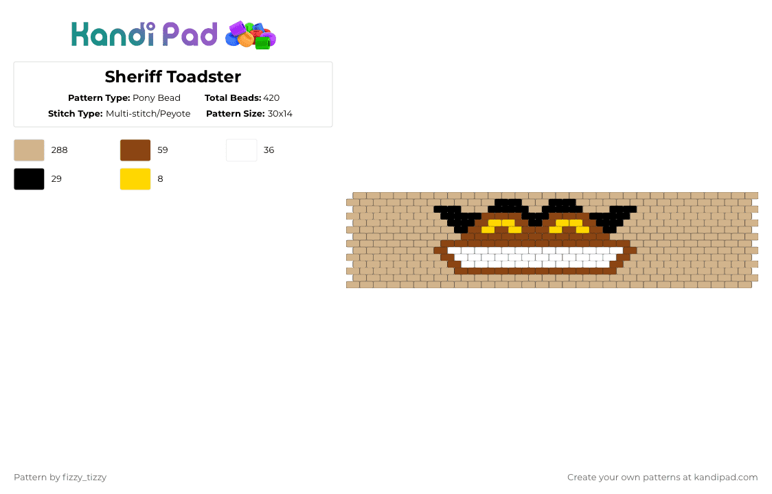 Sheriff Toadster - Pony Bead Pattern by fizzy_tizzy on Kandi Pad - beige,garten of banban,sheriff toadster,frog,mascot horror,gobb