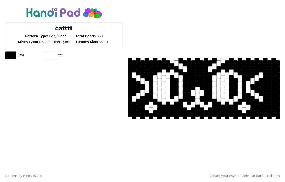 catttt - Pony Bead Pattern by nicos_kandi on Kandi Pad - white,black