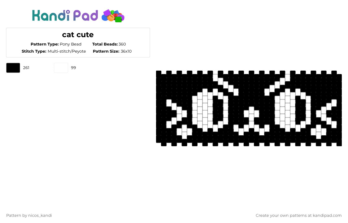 cat cute - Pony Bead Pattern by nicos_kandi on Kandi Pad - black,white