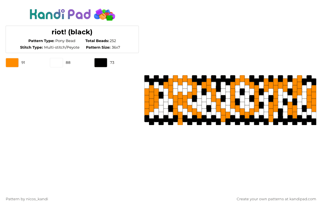 riot! (black) - Pony Bead Pattern by nicos_kandi on Kandi Pad - orange,white