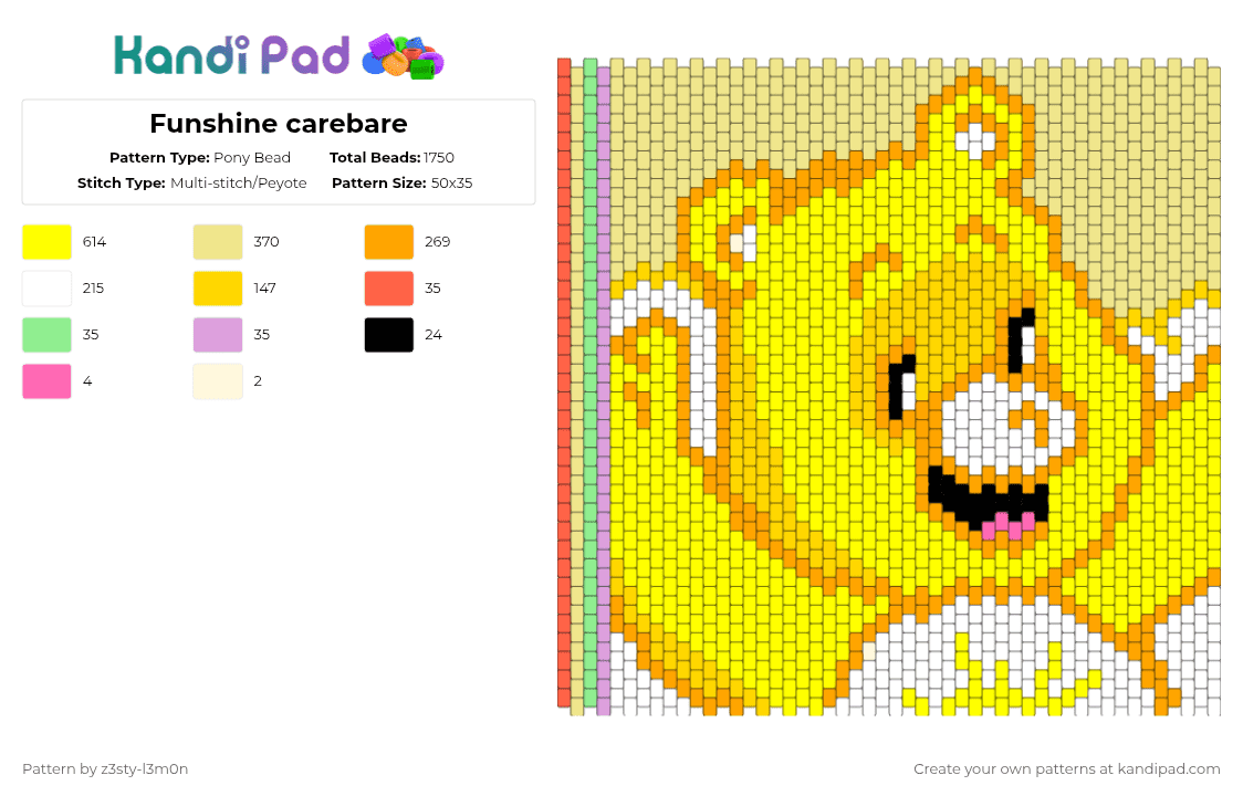 Funshine carebare - Pony Bead Pattern by z3sty-l3m0n on Kandi Pad - yellow,carebear,bear,panel,bag,rainbow,carebares