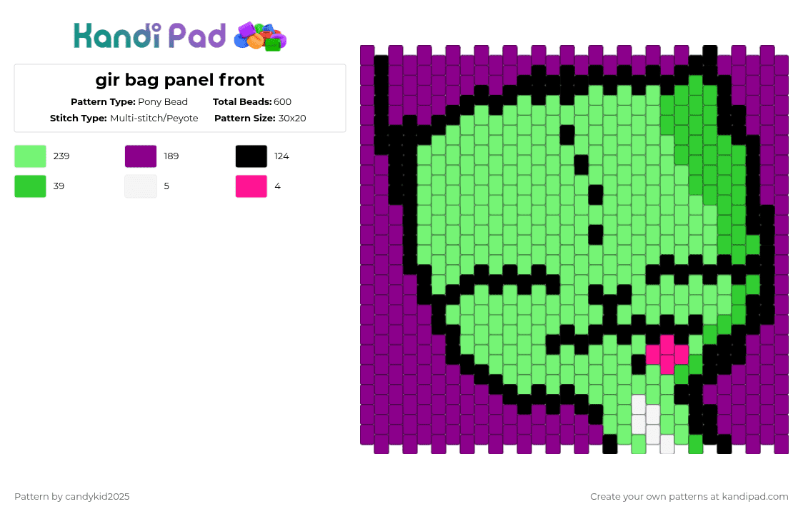 gir bag panel front - Pony Bead Pattern by candykid2025 on Kandi Pad - pink, teal