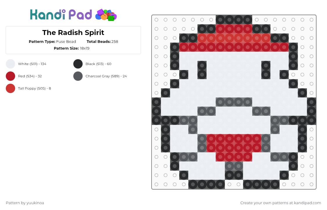 The Radish Spirit - Fuse Bead Pattern by yuukinoa on Kandi Pad - white,red,gray