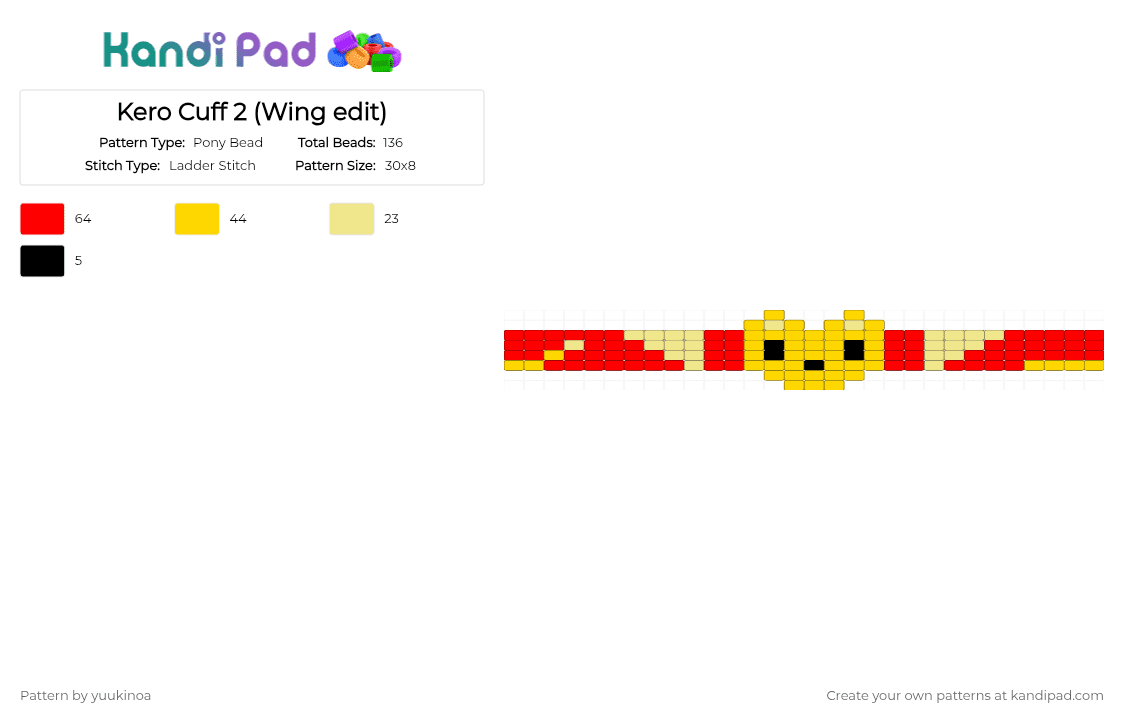 Kero Cuff Mk. 2 - Pony Bead Pattern by yuukinoa on Kandi Pad - yellow,red