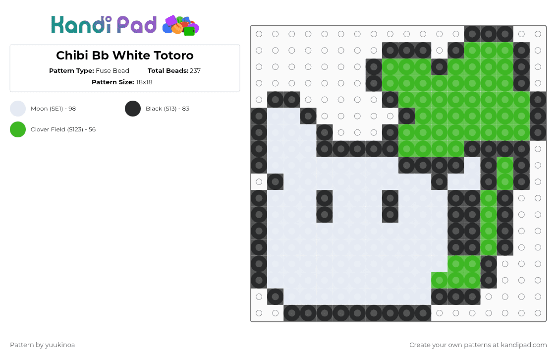 Chibi Bb White Totoro - Fuse Bead Pattern by yuukinoa on Kandi Pad - white,green