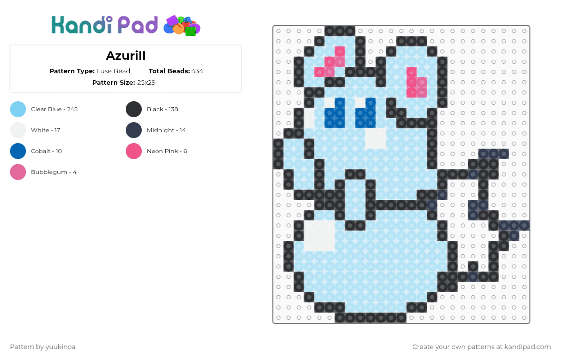 Azurill - Fuse Bead Pattern by yuukinoa on Kandi Pad - light blue