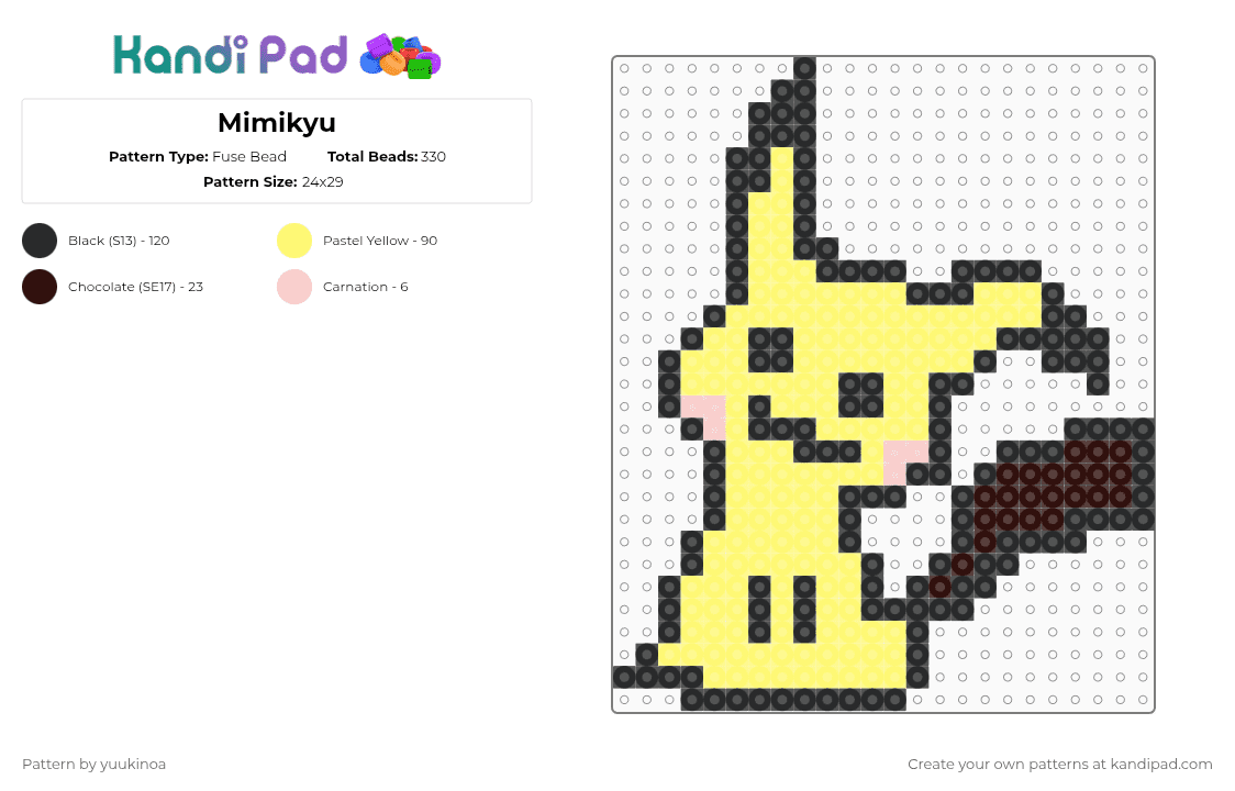 Mimikyu - Fuse Bead Pattern by yuukinoa on Kandi Pad - yellow