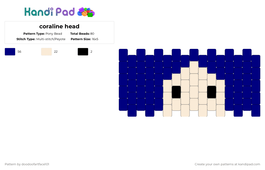 coraline head - Pony Bead Pattern by doodoofartface101 on Kandi Pad - purple,white