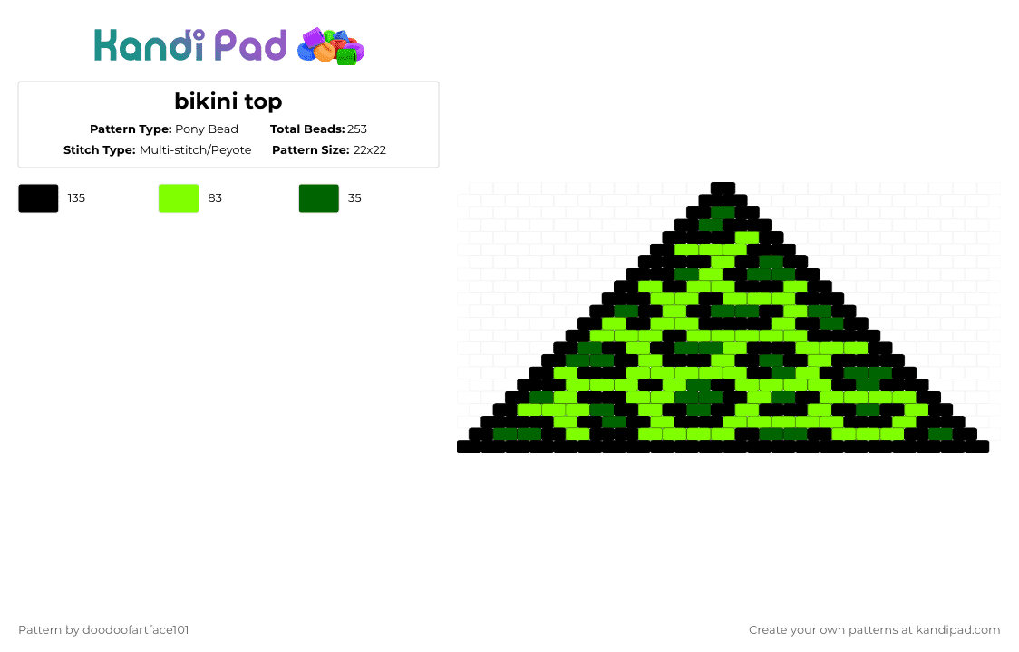 bikini top - Pony Bead Pattern by doodoofartface101 on Kandi Pad - black,green