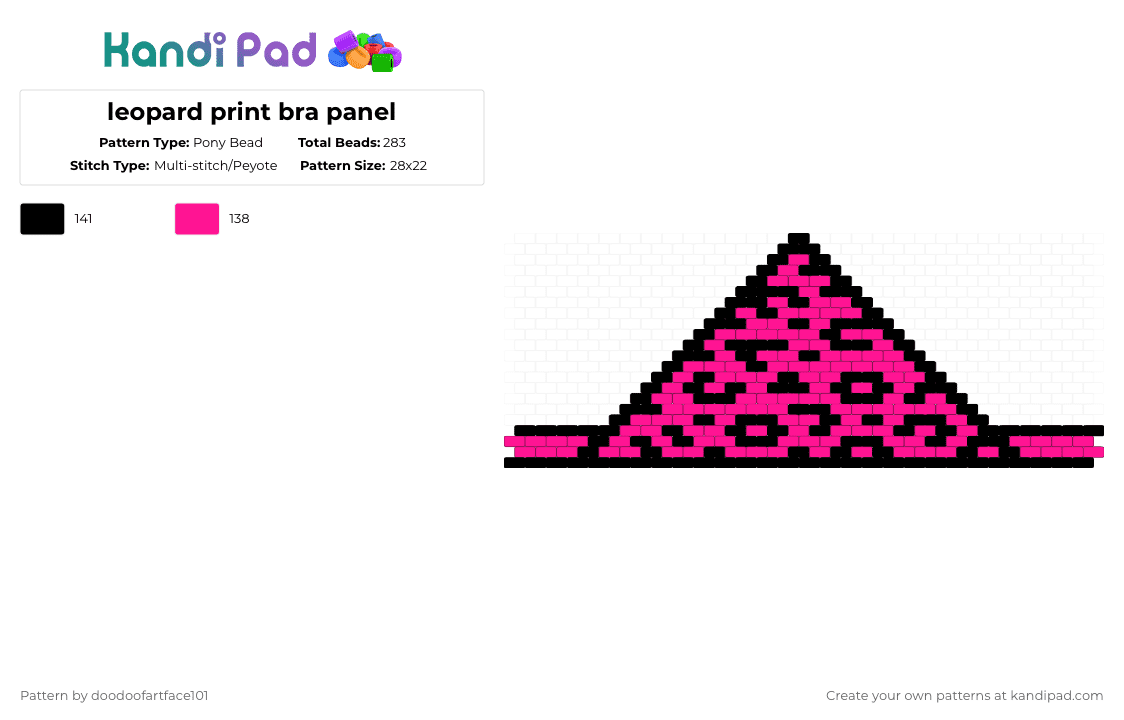 leopard print bra panel - Pony Bead Pattern by doodoofartface101 on Kandi Pad - black, pink