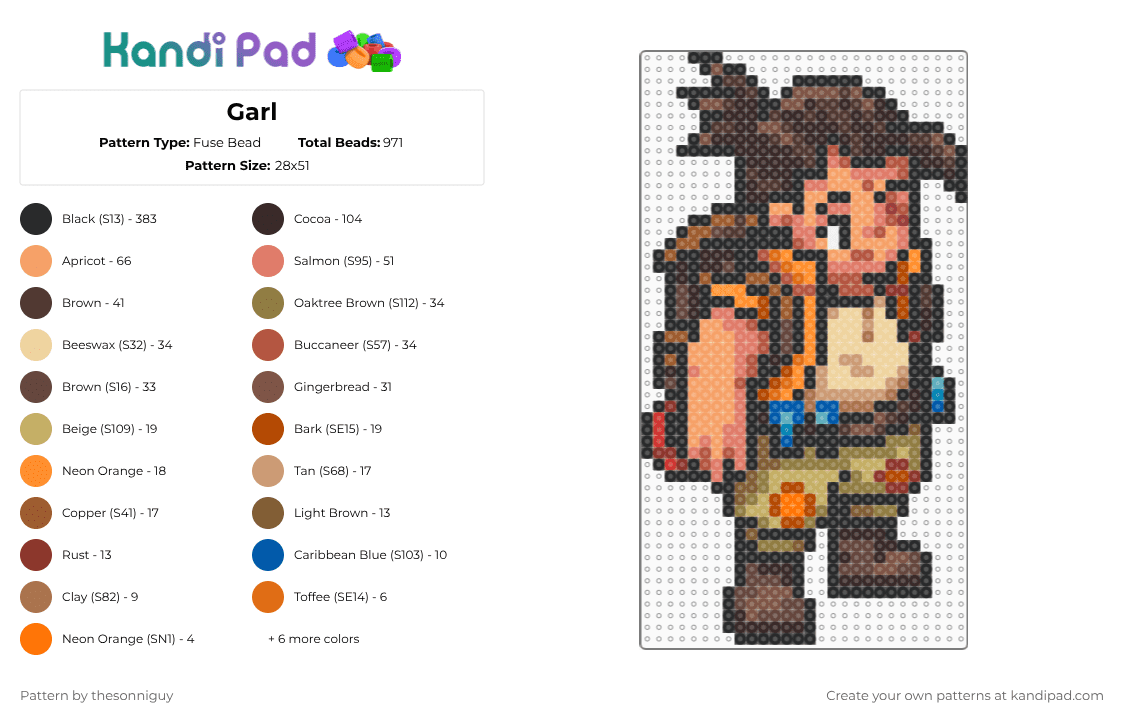 Garl - Fuse Bead Pattern by bytethebullet on Kandi Pad - black,brown,beige,orange,colorful