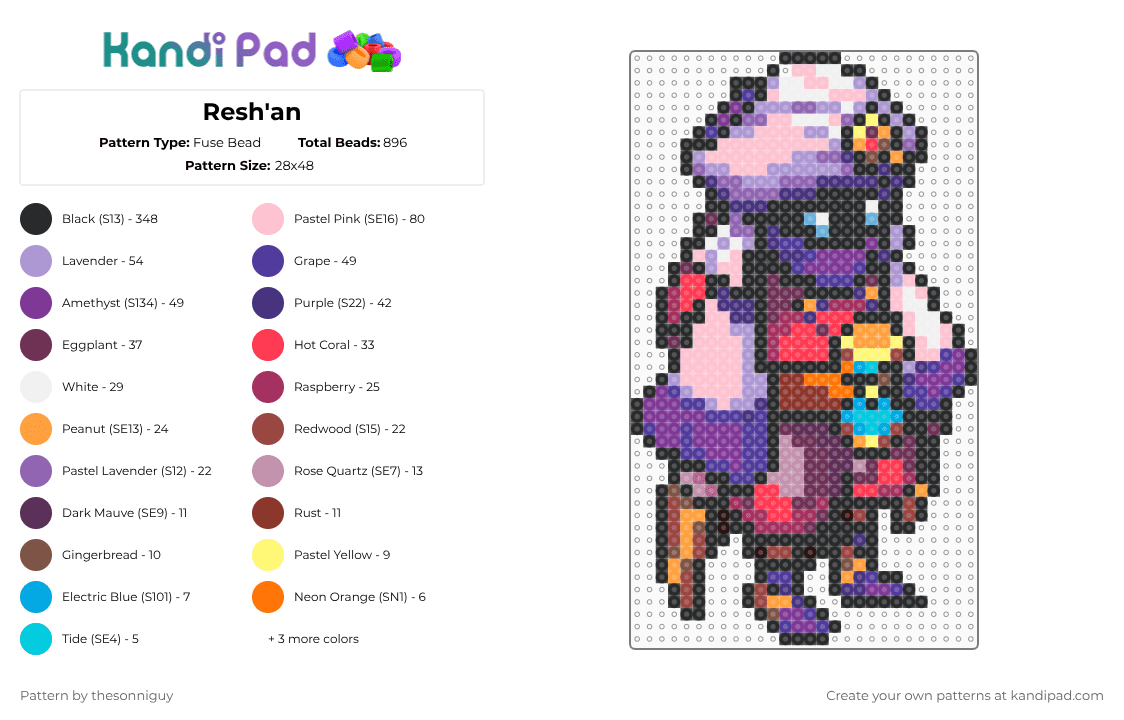 Resh\'an - Fuse Bead Pattern by bytethebullet on Kandi Pad - red,pink,purple
