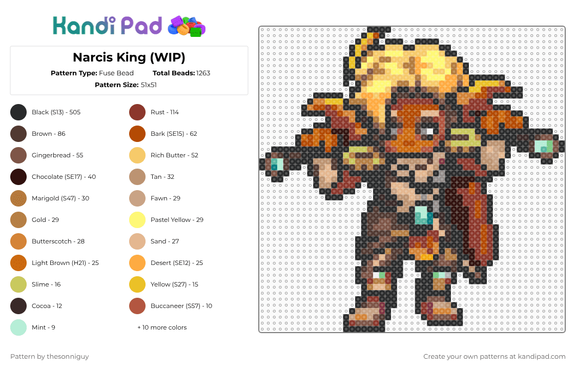 Narcis King - Fuse Bead Pattern by bytethebullet on Kandi Pad - black,red,beige,brown,colorful