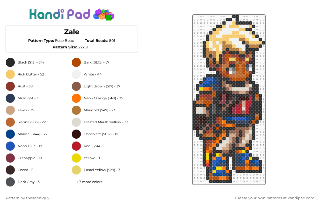 Zale - Fuse Bead Pattern by bytethebullet on Kandi Pad - black,tan,red,beige,colorful