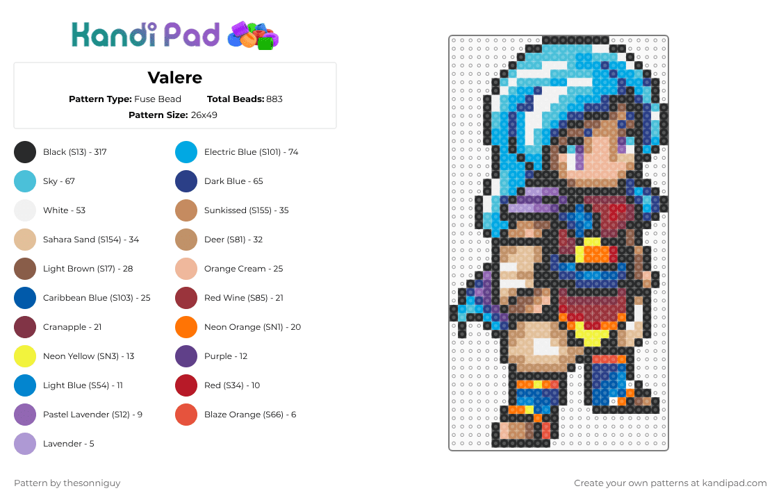 Valere - Fuse Bead Pattern by bytethebullet on Kandi Pad - beige,tan,blue,light blue