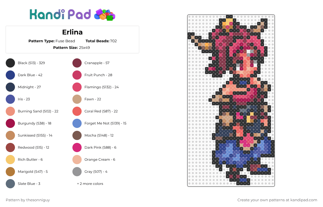 Erlina - Fuse Bead Pattern by bytethebullet on Kandi Pad - black,brown,red,colorful