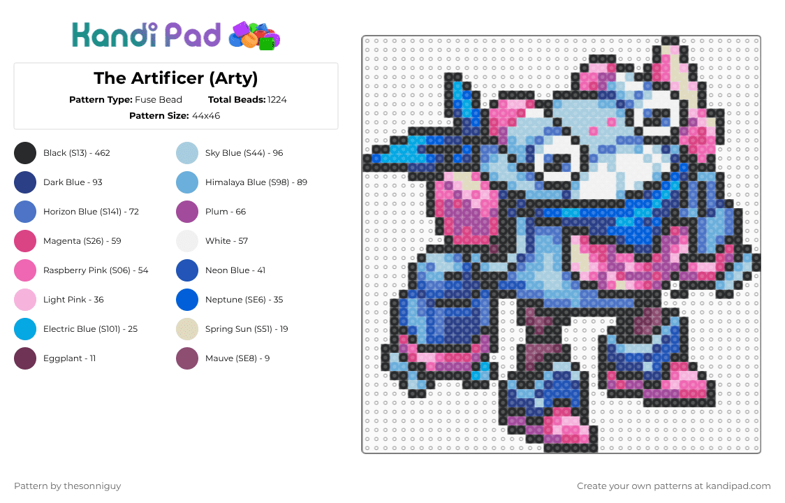 The Artificer (Arty) - Fuse Bead Pattern by bytethebullet on Kandi Pad - light blue,pink,blue
