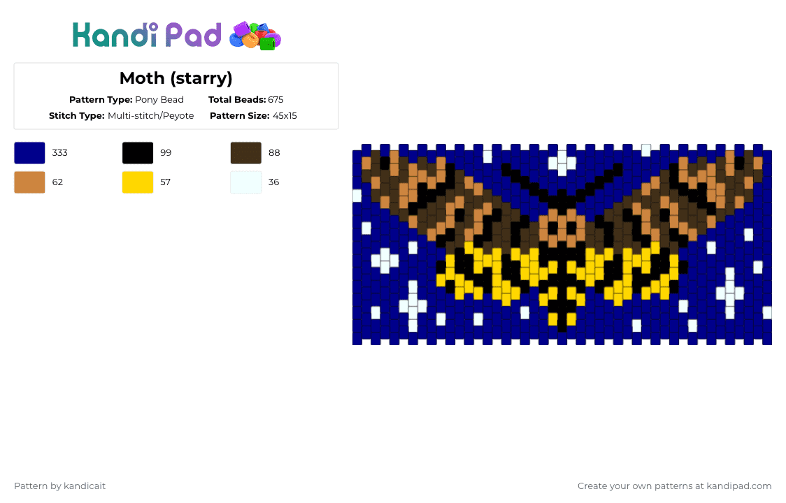 Moth (starry) - Pony Bead Pattern by kandicait on Kandi Pad - purple