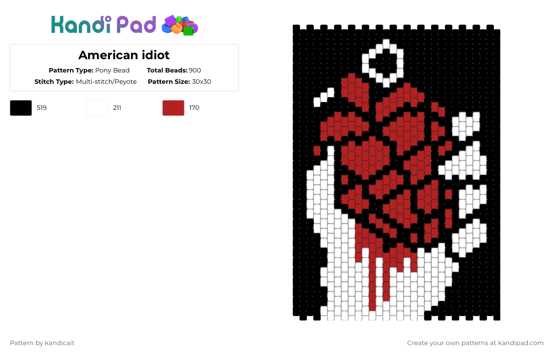 American idiot - Pony Bead Pattern by kandicait on Kandi Pad - white,red
