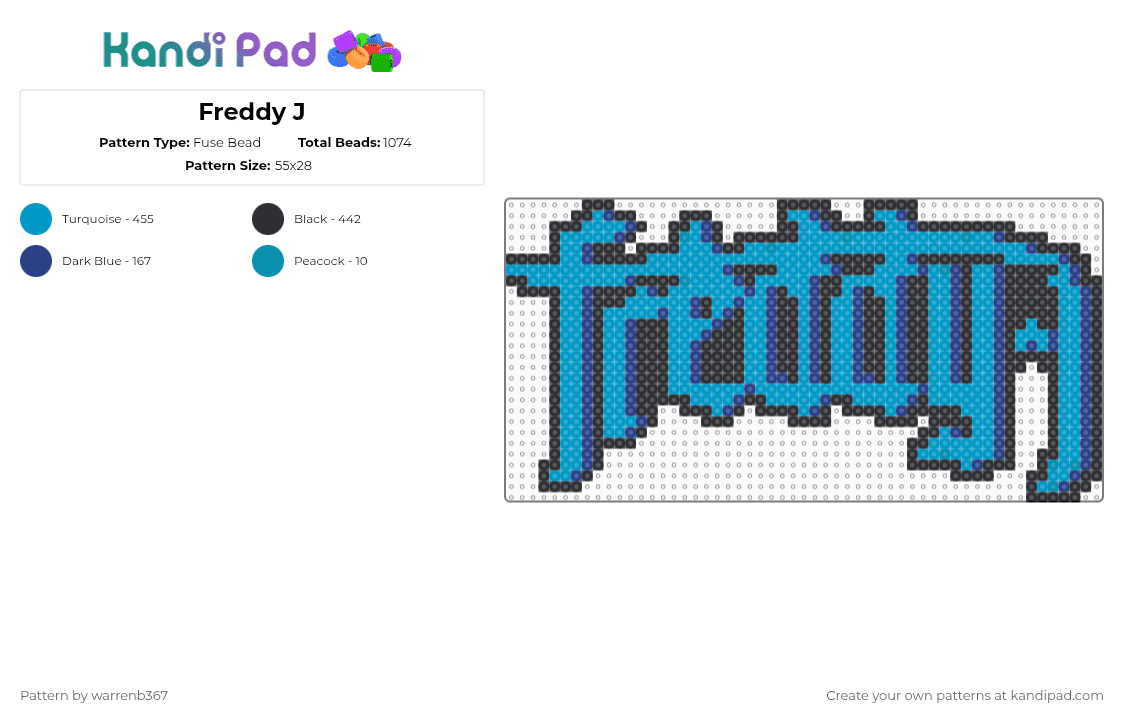 Freddy J - Fuse Bead Pattern by warrenb367 on Kandi Pad - light blue,freddy j,electronic,funk