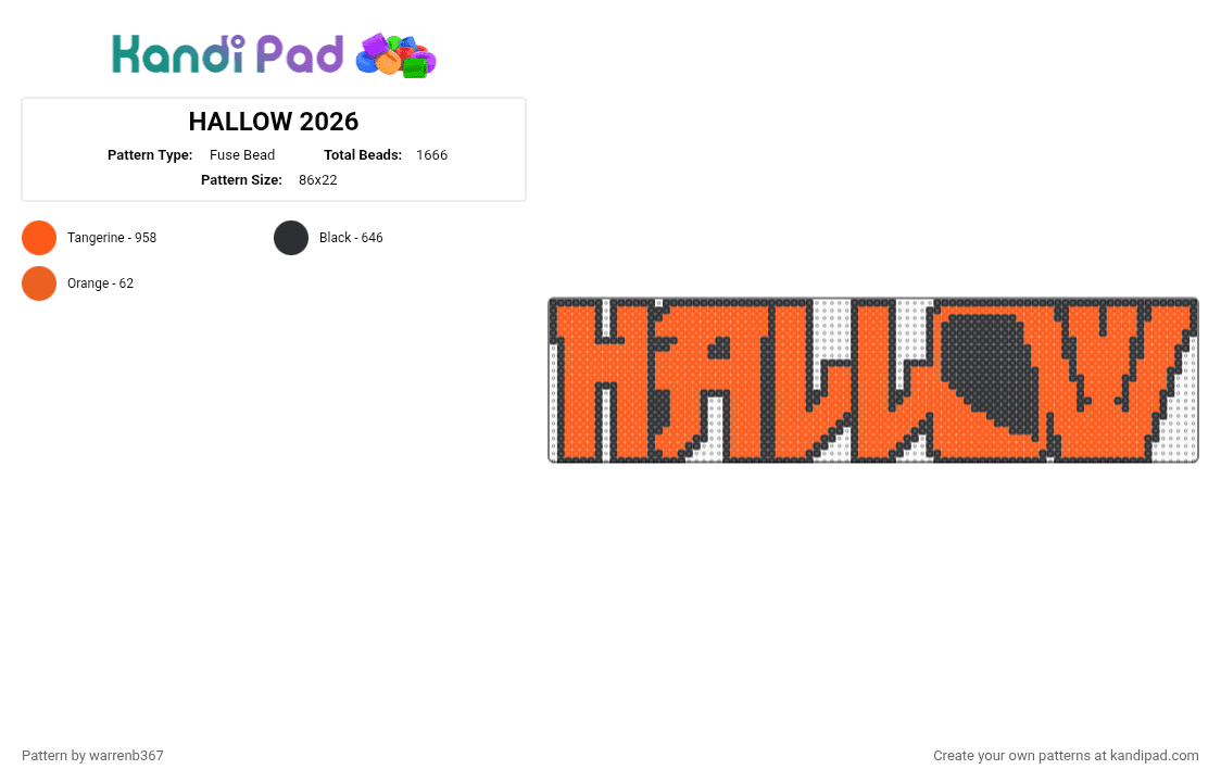 HALLOW 2026 - Fuse Bead Pattern by warrenb367 on Kandi Pad - black,orange