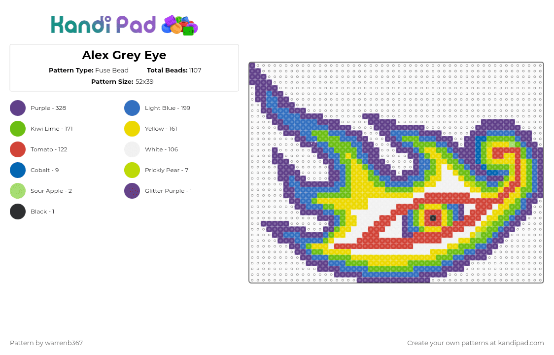 Alex Grey Eye - Fuse Bead Pattern by warrenb367 on Kandi Pad - purple,blue