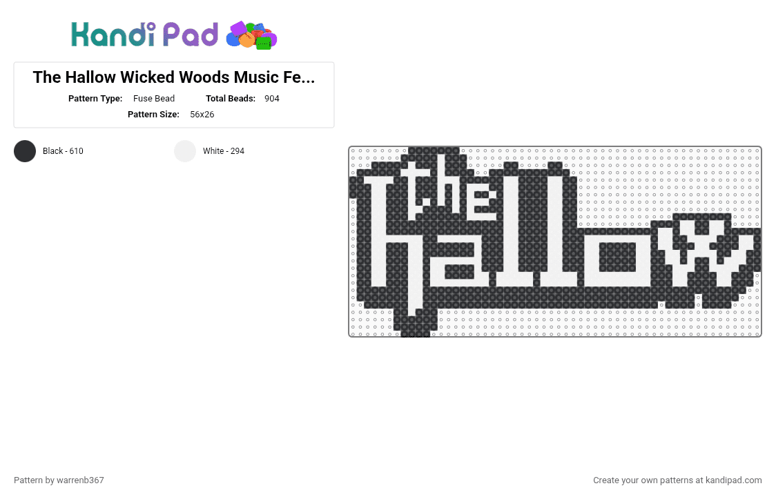 The Hallow Wicked Woods Music Festival - Fuse Bead Pattern by warrenb367 on Kandi Pad - black,white
