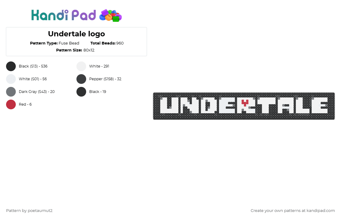 Undertale logo - Fuse Bead Pattern by poetaumut2 on Kandi Pad - black,white,gray