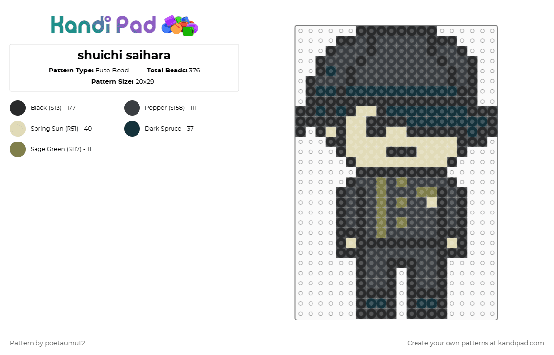 shuichi saihara - Fuse Bead Pattern by poetaumut2 on Kandi Pad - black,beige
