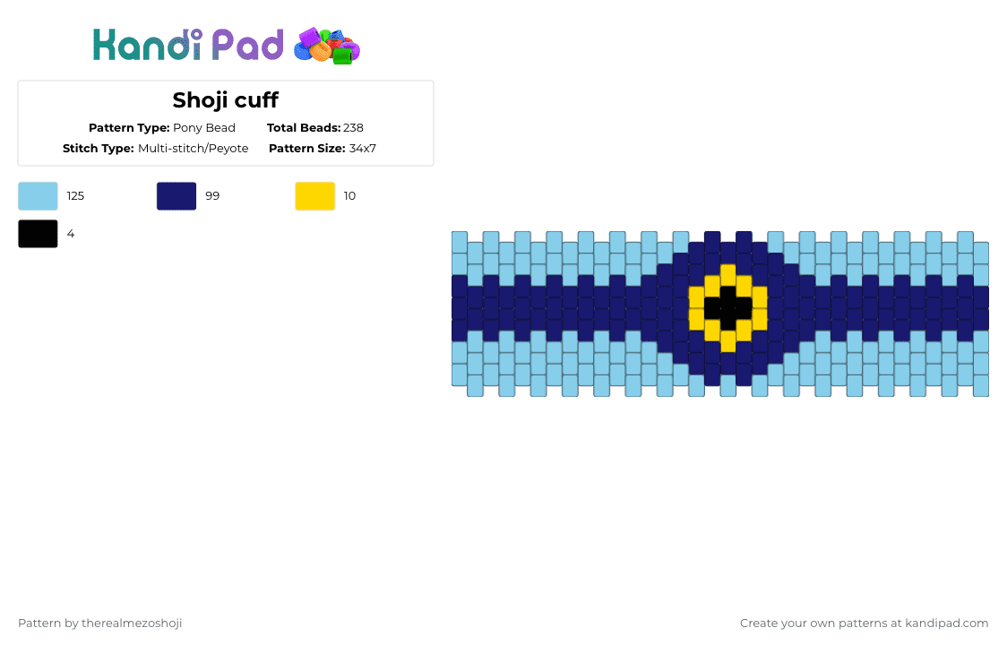 Shoji cuff - Pony Bead Pattern by therealmezoshoji on Kandi Pad - light blue, purple