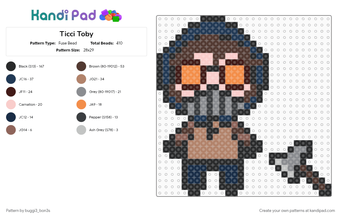 Ticci Toby - Fuse Bead Pattern by buggi3_bon3s on Kandi Pad - black, blue, brown, tan
